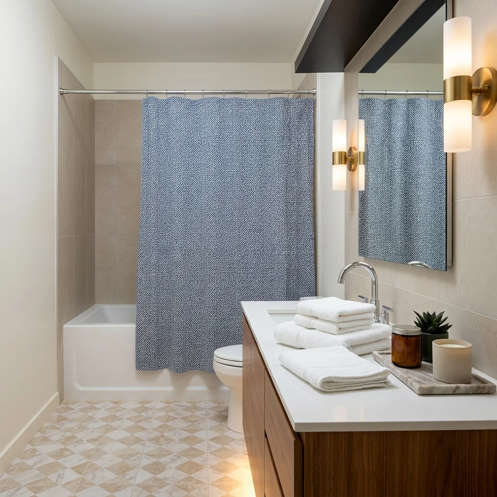 Spa-inspired tiled bathroom with walk-in shower and modern vanity