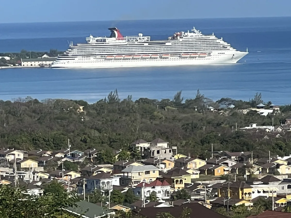Carnival cruise ship entering Falmouth port from the villa's elevated position