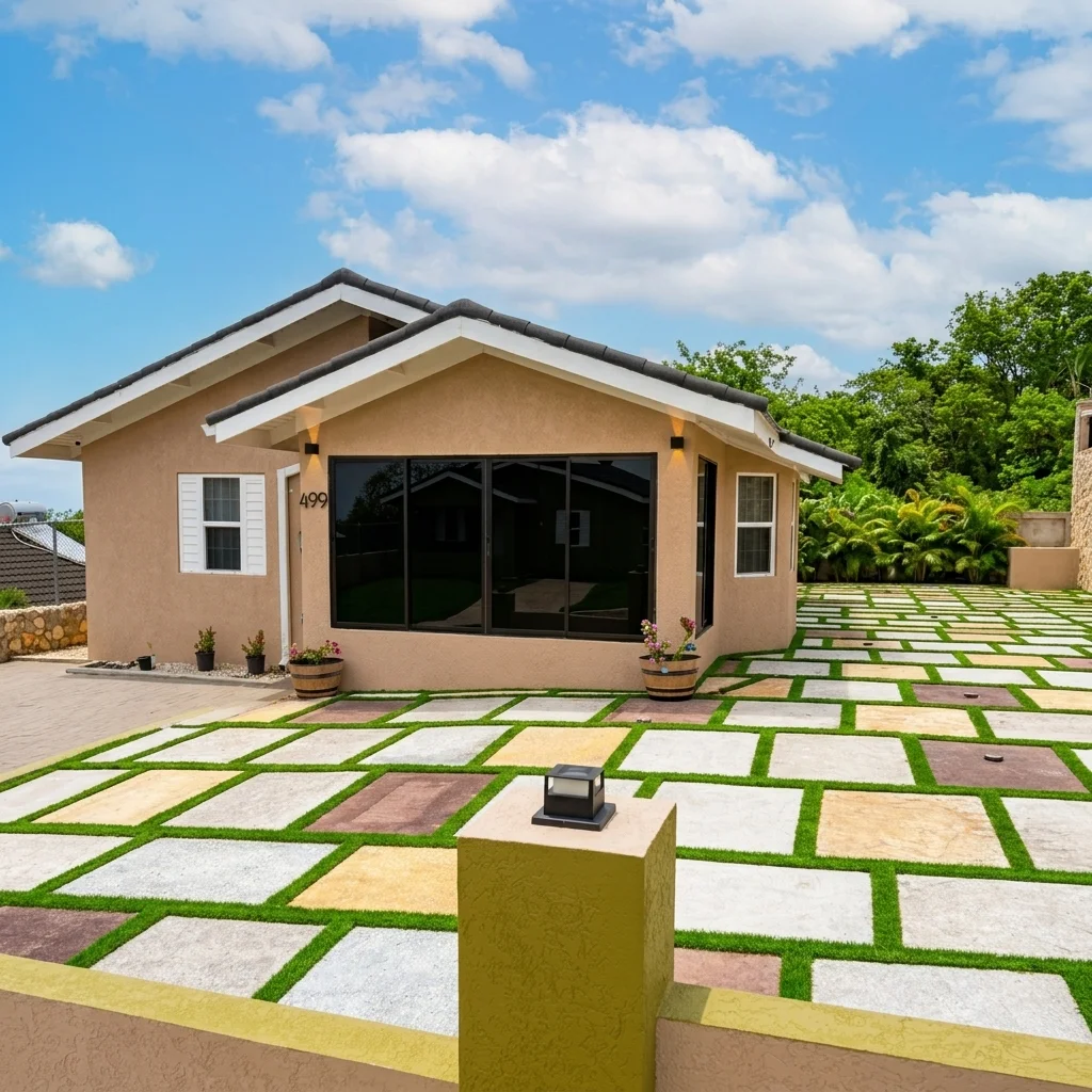 Miramar Villa 499 front exterior and manicured green lawn at Stonebrook Manor Estates