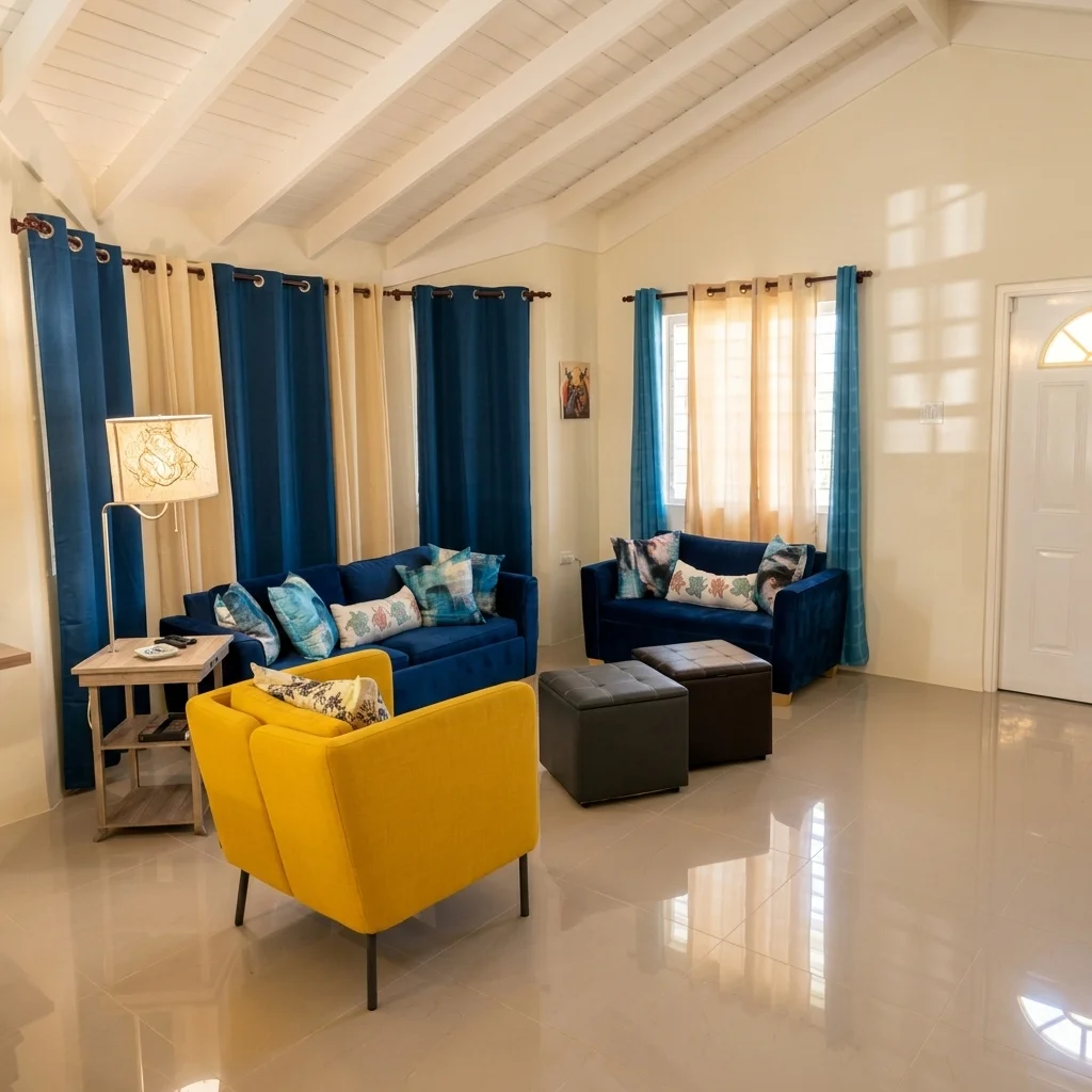 Spacious open-concept living lounge with vaulted ceilings and modern decor at Miramar Villa 499